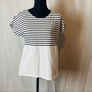 Zara Trafaluc white and black drape top~M